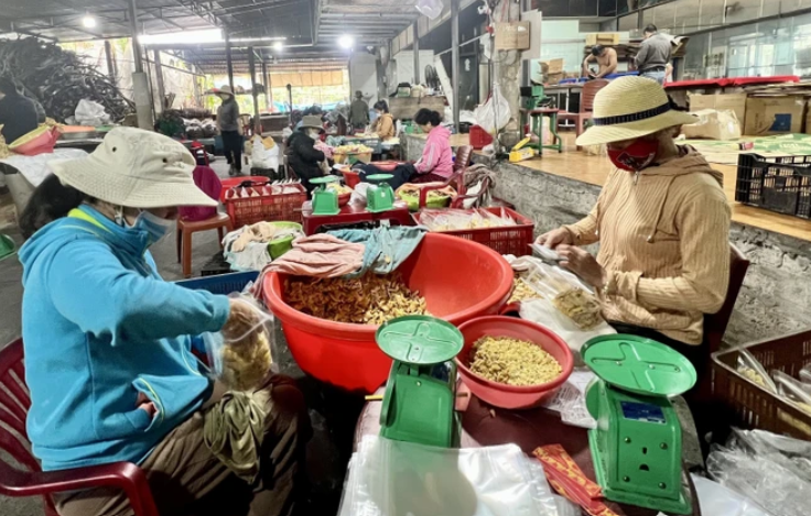 Упаковка засахаренного имбиря в мастерской “Туан Там” в деревни Мичань. Фото: Нгуен Линь