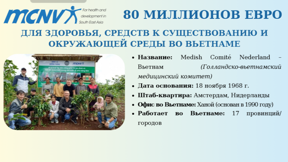 Организация MCNV: 80 млн. евро на здравоохранение, средства к существованию и охрану окружающей среды во Вьетнаме