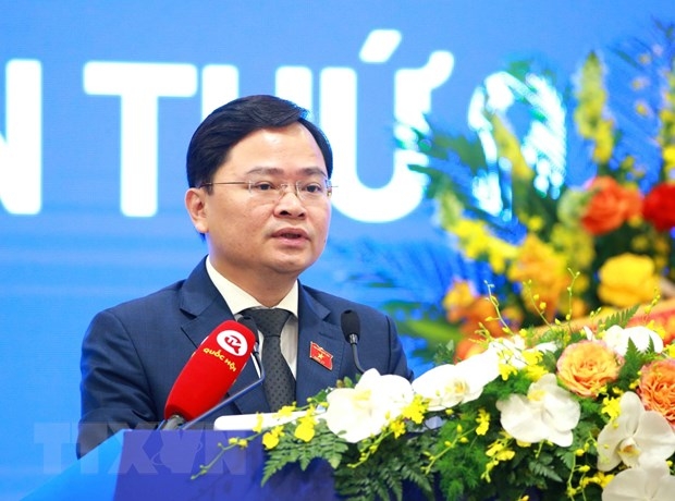 Председатель группы молодых депутатов Национального собрания Нгуен Ань Туан выступает на 9-й Глобальной конференции молодых парламентариев 2023 года