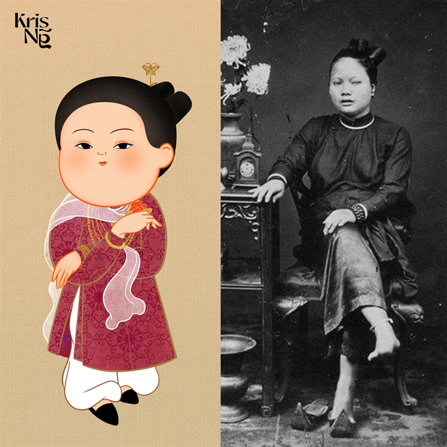 Женская одежда династии Нгуен возрождается в картинах в стиле чибис
