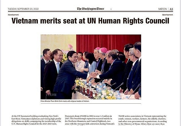 Газета Washington Times: Вьетнам вносит эффективный вклад в миростроительство, развитие и обеспечение прав человека