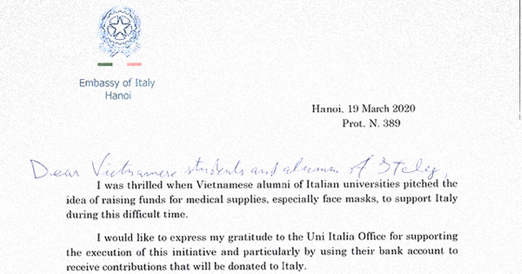 Посол Италии написал благодарственное письмо вьетнамским выпускникам