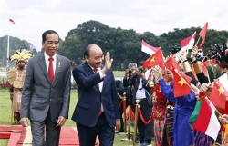 Президент Индонезии председательствует на церемонии встречи президента Нгуен Суан Фука